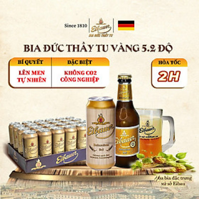 [BIA ĐỨC_SINCE 1810] Bia Tươi Thầy Tu EIBAUER HEFEWEIZEN HELL 5.2 ĐỘ - Bia Tươi Men Sống Thượng Hạng - Nhập Khẩu