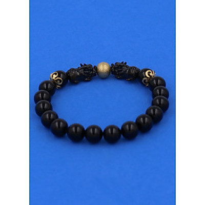 Vòng tay Thạch Anh Đen size 8 ly, 10 ly, 12 ly - Vòng tay Tỳ Hưu Đôi inox đen VTAETHHEV8 - hợp mệnh Mộc, mệnh Thủy