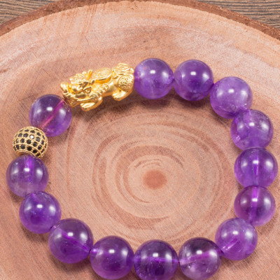 Vòng Tay Nam Đá Thạch Anh Tím Phối Tỳ Hưu Bạc Mạ Vàng 24K Ngọc Quý Gemstones