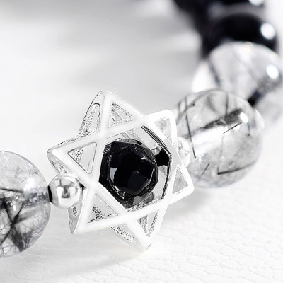 Vòng tay đá Obsidian phối thạch anh tóc đen mệnh thủy, mộc - Ngọc Quý Gemstones