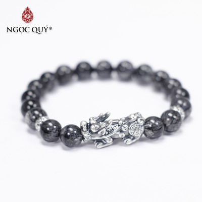 Vòng tay đá thạch anh tóc đen phối tỳ hưu bạc thái size hạt 8mm mệnh thủy, mộc - Ngọc Quý Gemstones