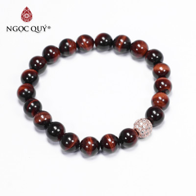Vòng tay đá mắt hổ nâu đỏ phối charm hợp kim đính đá mệnh hỏa, thổ  - Ngọc Quý Gemstones