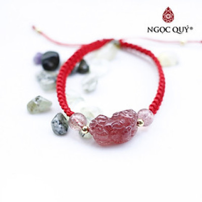 Vòng thắt dây đỏ tỳ hưu thạch anh dâu mệnh hỏa, thổ - Ngọc Quý Gemstones