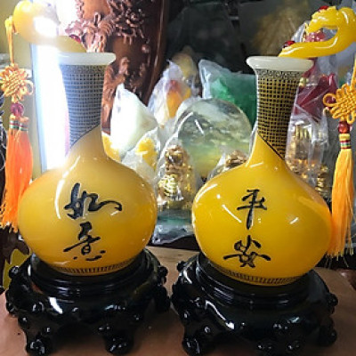 Cặp Bình Hoa Phú Quý Vàng có Cây Như Ý trên miệng bình size cao 35cm đk 20cm hợp Anh Chị mệnh Kim Thổ Thủy trưng phòng khách mang lại sự may mắn và tài lộc cho gia chủ ạ