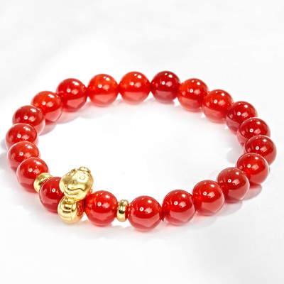 Vòng Tay Đá Mã Não Đỏ Charm Tuổi Tỵ Bạc Mạ Vàng 24K Ngọc Quý Gemstones