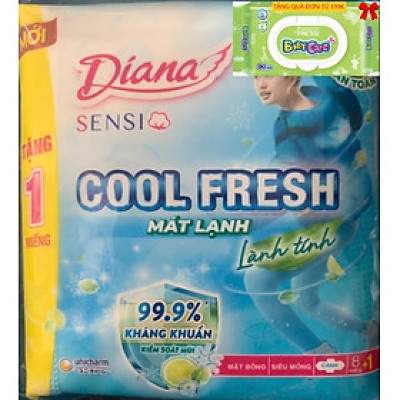 Lốc 6 Gói Băng vệ sinh Diana Sensi Cool Fresh Siêu mỏng cánh 8 miếng - Date luôn mới