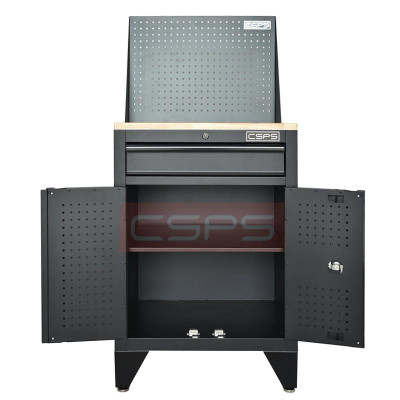Tủ dụng cụ CSPS 61cm- 01 hộc kéo màu đen chân tủ có ván gỗ kèm vách lưới