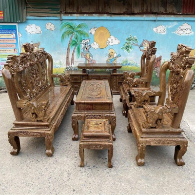 Bộ bàn ghế Nghê Phượng gỗ Mun Đuôi Công