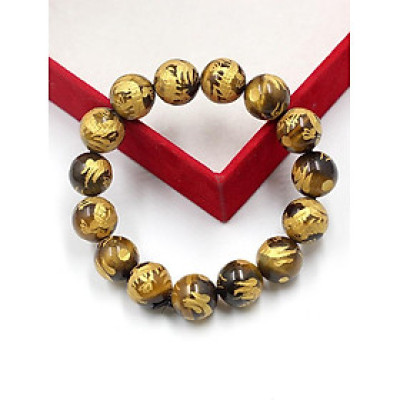 Vòng Tay Đá Mắt Hổ Vàng Chạm Rồng 12MM