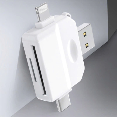 Đầu đọc thẻ nhớ SD, TF đa năng 3in1 Type c, L, USB dùng cho điện thoại, laptop, máy ảnh - Hàng nhập khẩu