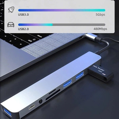 Bộ Chuyển Đổi Hub USB C Hub 8 Trong 1 Type C 3.1 Sang USB 3.0/ Type C/ Đọc Thẻ SD / TF Cho MacBook Notebook Laptop Máy Tính - Hàng Nhập Khẩu