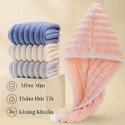 Khăn Quấn Khô Tóc Dệt Sóng Siêu Thấm Hút, Khăn Bông Ủ Quấn Tóc Nhanh Khô Hàng Nội Địa Trung 
