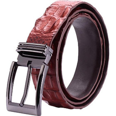 Thắt Lưng Nam Da Cá Sấu Nguyên Con Bản Lớn Đầu Kim Huy Hoàng HT4235 - Nâu Đỏ