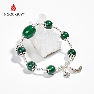 Vòng Đá Cẩm Thạch Sơn Thủy Phối Lu Thống & Charm Hoa Sen Mệnh Hỏa, Mộc Size Hạt 10mm - Ngọc Quý Gemstones