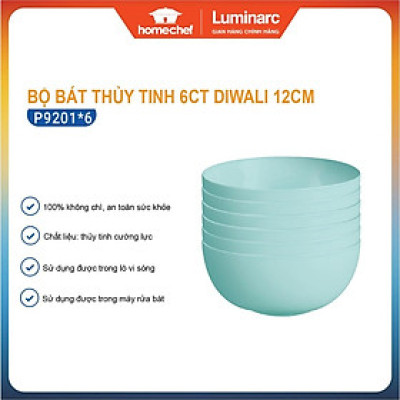 Bộ 6 bát (chén) thủy tinh Luminarc Diwali Light Turquoise 12cm, dùng lò vi sóng, máy rửa bát - P9201*6 | Hàng chính hãng
