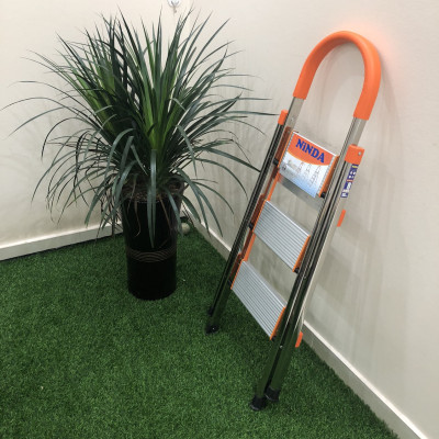 Thang ghế inox Ninda gia đình - Chính hãng, 3 bậc, inox không gỉ, chân cao su chống trượt, bậc cao nhất sử dụng 75cm