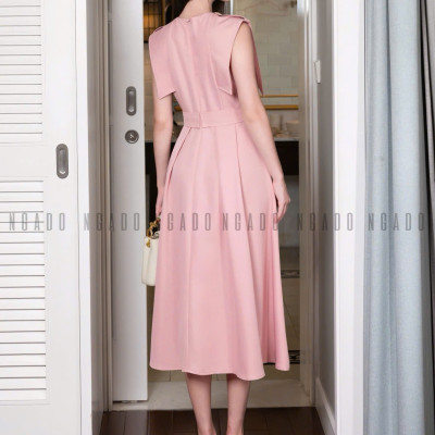 Đầm hồng sát nách tùng xoè NGADO , đầm kiểu NỮ , đầm dài , đầm công sở
