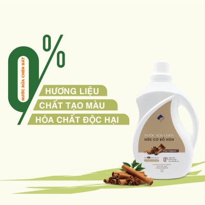 Nước rửa chén hữu cơ Bồ hòn Ecocare tinh dầu Quế 2000ml 