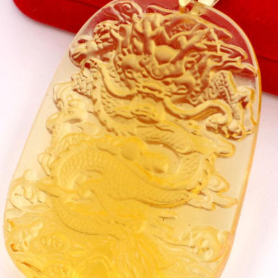 Mặt dây chuyền tượng Rồng - pha lê vàng ( 6.2cm x 4cm )