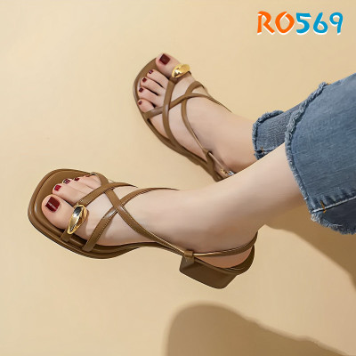 Giày sandal nữ cao gót 3 phân hàng hiệu rosata hai màu đen nâu ro569