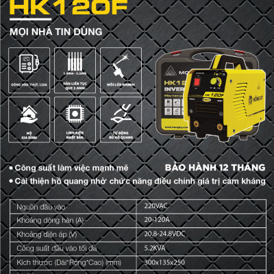 Máy hàn que MMA Hồng Ký Inverter 120 Ampe 220V HK120F