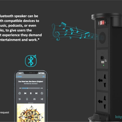 Ổ điện âm bàn đảo bếp hình trụ Sinoamigo STP-2AB/2Pub+Qi, tích hợp sạc không dây