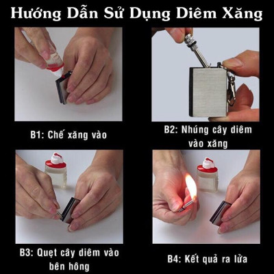 Hột quẹt bật lửa móc khóa diêm xăng sinh tồn hình Trụ Tròn - xài xăng