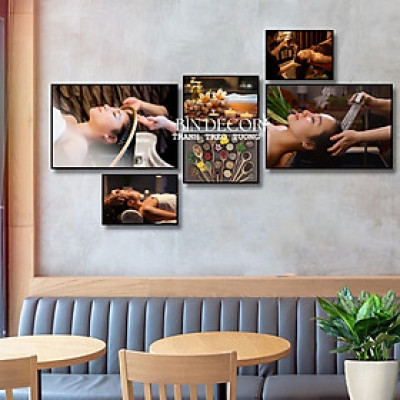 (ẢNH THẬT) Tranh treo tường spa gội đầu dưỡng sinh 6 trang trí decor tiệm kèm đinh