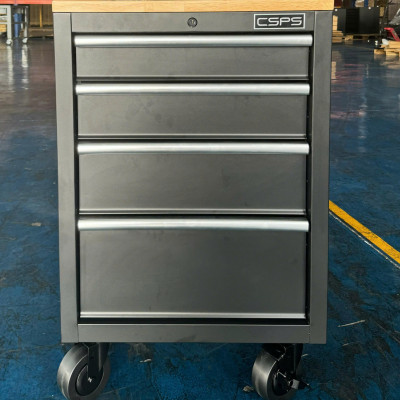 Tủ dụng cụ CSPS 61cm - 04 hộc kéo màu đen bánh xe ván gỗ (tay cầm trắng)