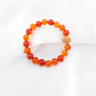 Vòng tay mệnh hỏa, thổ đá mã não mix charm quả cầu đính đá