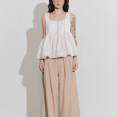 DOTTIE - Quần tây xếp ly ống rộng - Be đậm - Q0407