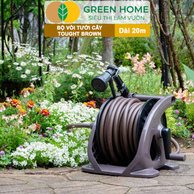 Bộ vòi tưới cây Takagi Tough Brown GreenHome, Dài 20m, Nhỏ Gọn, Bền Bỉ, Vòi Phun Đa Năng, Chuẩn Nhật Bản