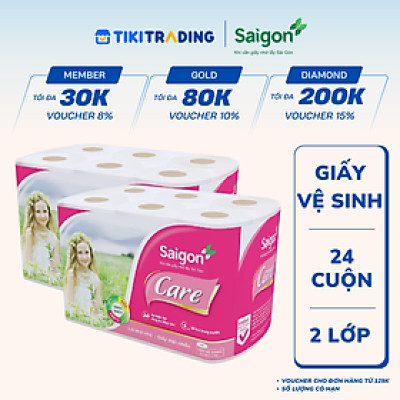Combo 2 Lốc Giấy Vệ Sinh Sài Gòn Care (Lốc 12 Cuộn)