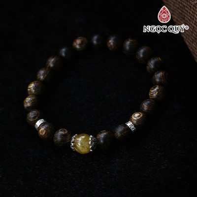 Vòng trầm sánh tròn 8mm phối đá thạch anh tóc vàng - Ngọc Quý Gemstones