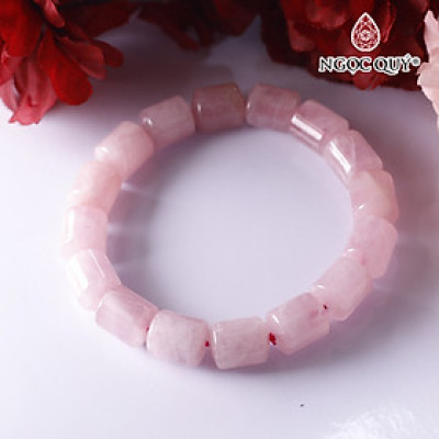 Vòng tay đốt trụ đá thạch anh hồng 10x12mm mệnh hỏa, thổ - Ngọc Quý Gemstones