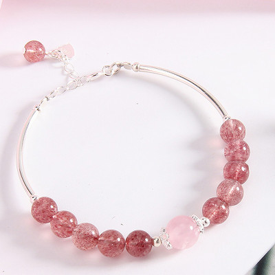 Vòng tay đá thạch anh dâu phối charm ống bạc mệnh hỏa, thổ - Ngọc Quý Gemstones