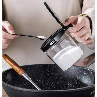 Set 4 hũ đựng gia vị thủy tinh CCKO có tay cầm kèm khay Hàng chính hãng