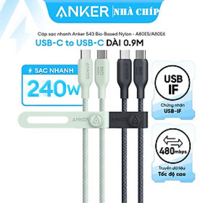 Cáp Sạc Nhanh C to C ANKER 543 A80E5 240W (0.9m, 480Mbps, Nylon Braided Cable)- Hàng Chính Hãng
