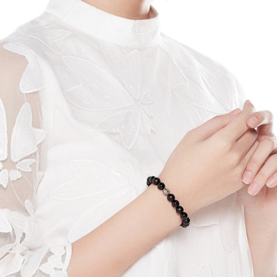 Vòng Đá Obsdian Bóng Nhám Và Charm Bạc Ngọc Quý Gemstones VT58