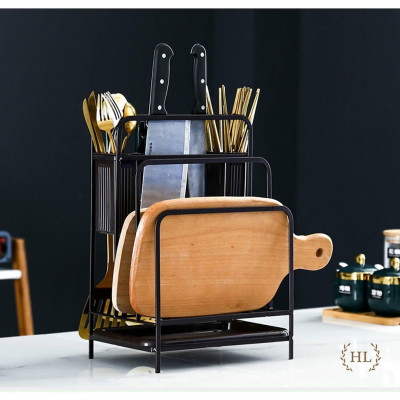 KỆ ĐỂ DAO THỚT SƠN TĨNH ĐIỆN ĐEN CÓ ÔNG CẮM ĐŨA