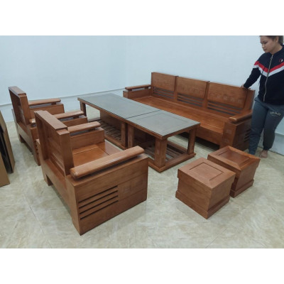 Bàn ghế phòng khách trứng đối mặt liền gỗ Sồi Nga