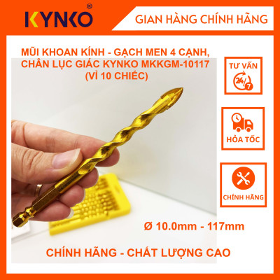 (HỘP 10 MŨI) MŨI KHOAN KÍNH - GẠCH MEN 4 CẠNH, CHÂN LỤC GIÁC KYNKO MKKGM- 10117 CHÍNH HÃNG GIÁ TỐT đường kính phi 10mm