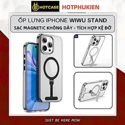 Ốp lưng sạc từ tính tích hợp kệ đỡ ẩn cho iPhone 15 Pro / 15 Pro Max hiệu WIWU Stand chống sốc, chống va đập bảo vệ camera - Hàng nhập khẩu
