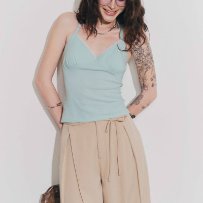 DOTTIE - Quần tây xếp ly ống rộng - Be đậm - Q0407