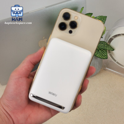 Sạc dự phòng từ tính hàng chính hãng WiWU Magnetic Powerbank 10.000mAh Wi-P043: Sạc không dây 15W, chân đỡ tích hợp