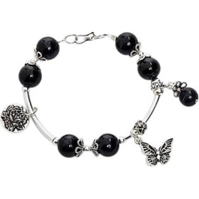 Vòng Tay Bạc Mix Đá Obsidian Ngọc Quý Gemstones VT65