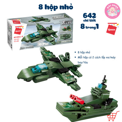 Đồ chơi lắp ráp xếp hình 8 trong 1 chủ đề quân sự Qman 42301 - Xe tăng quân sự (642 chi tiết)
