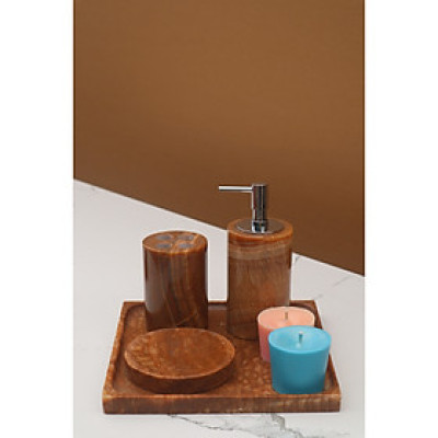 Bộ phụ kiện phòng tắm bằng đá tự nhiên màu vàng vân gỗ