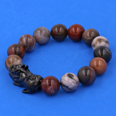 Vòng tay chuỗi hạt gỗ hóa thạch cẩn tỳ hưu TH32 (14cm)