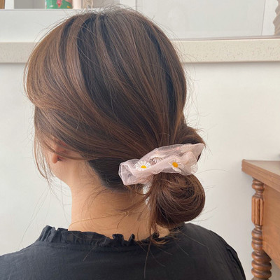 Combo 4 dây cột tóc vải Scrunchies vải lưới hoa cúc